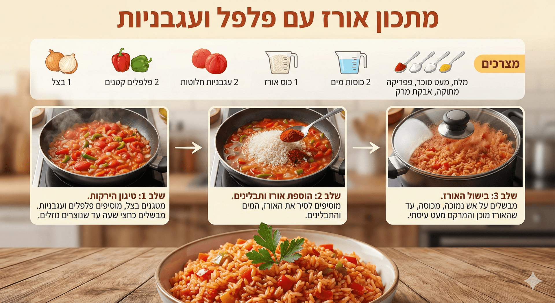 אורז עם פלפל ועגבניות