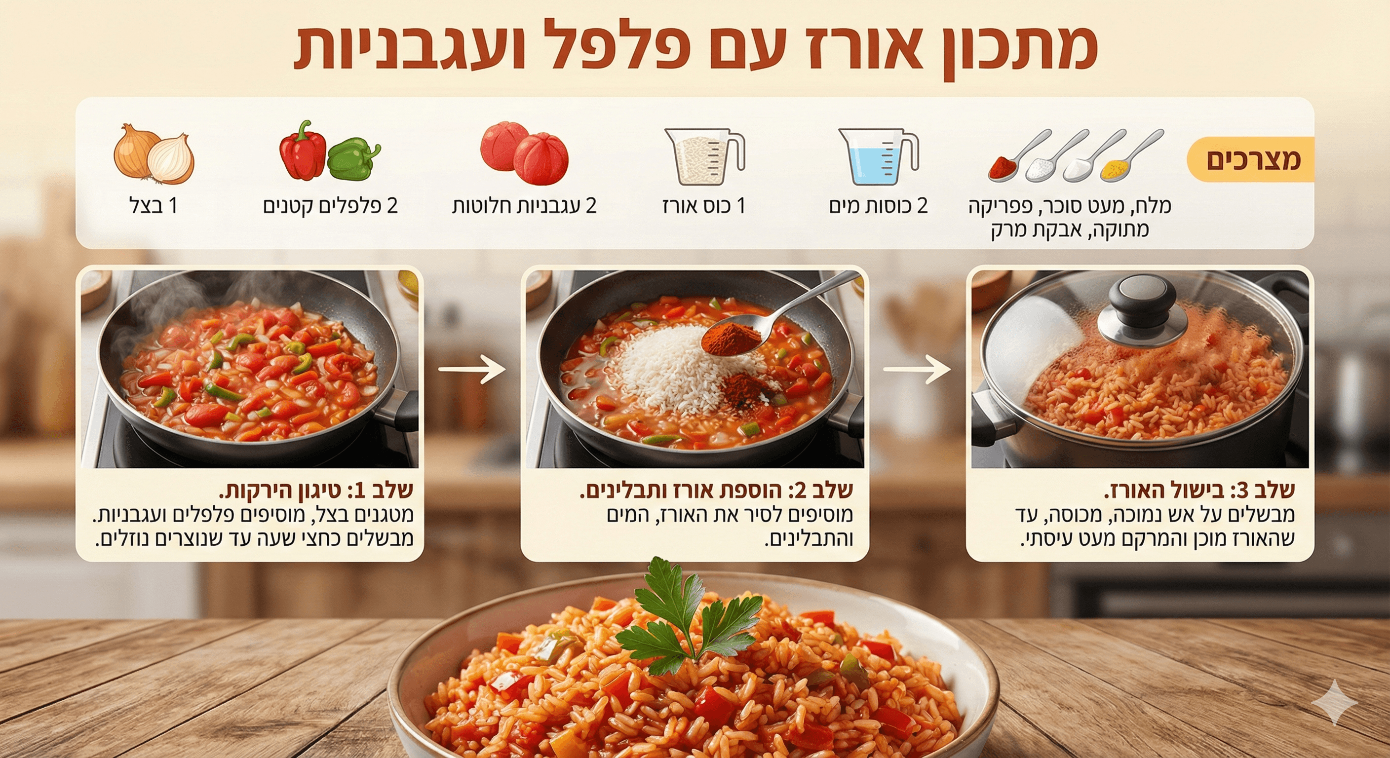 אורז עם פלפל ועגבניות