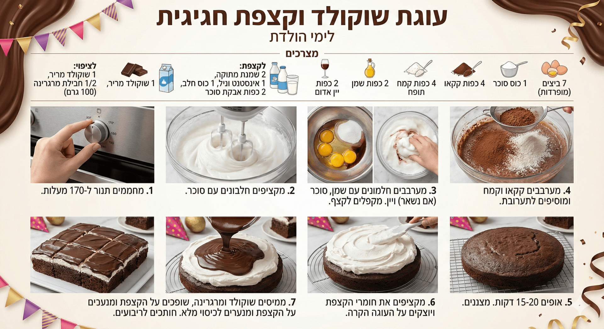 עוגת שוקולד וקצפת חגיגית