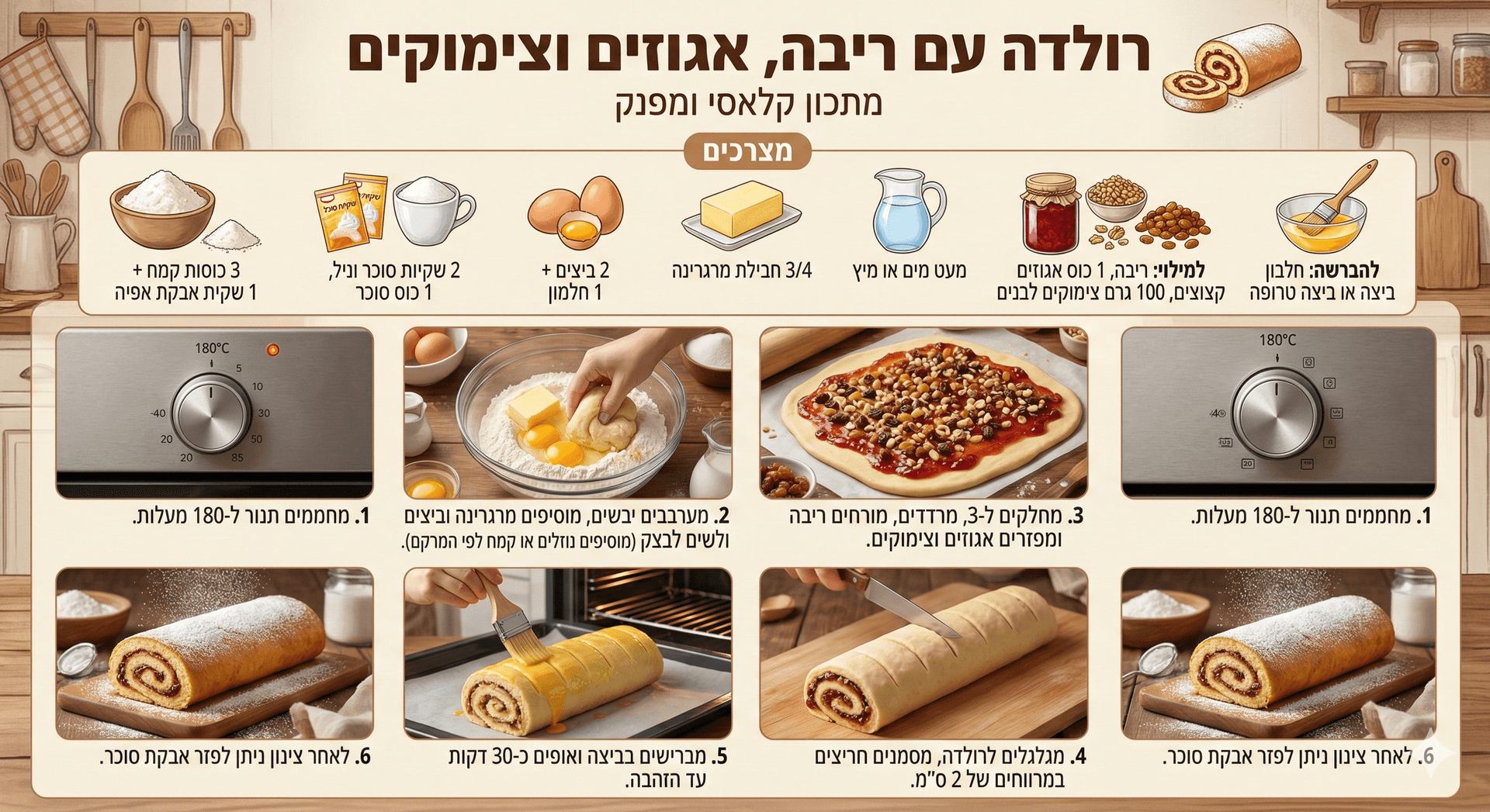 רולדה עם ריבה, אגוזים וצימוקים