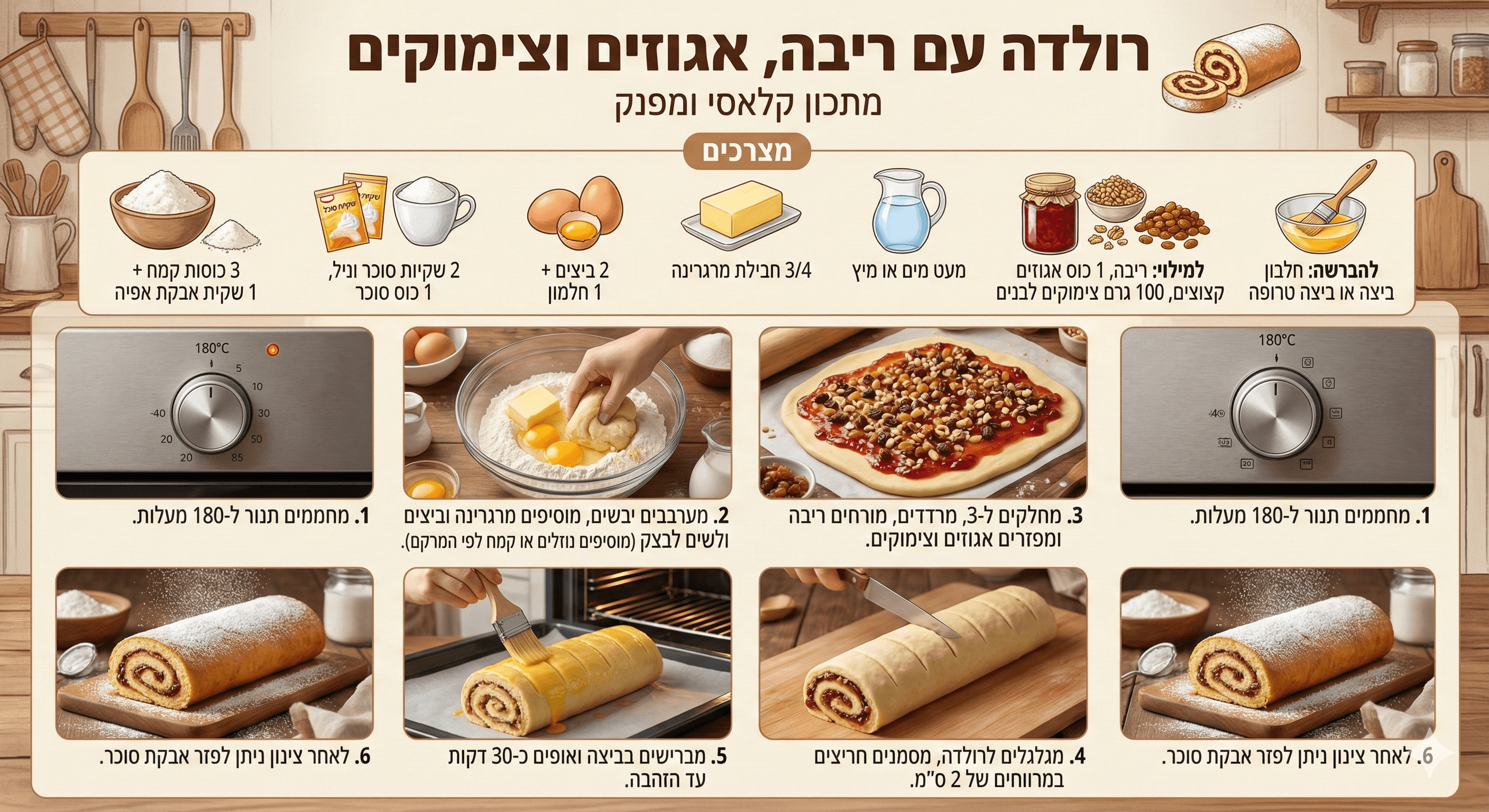 רולדה עם ריבה, אגוזים וצימוקים