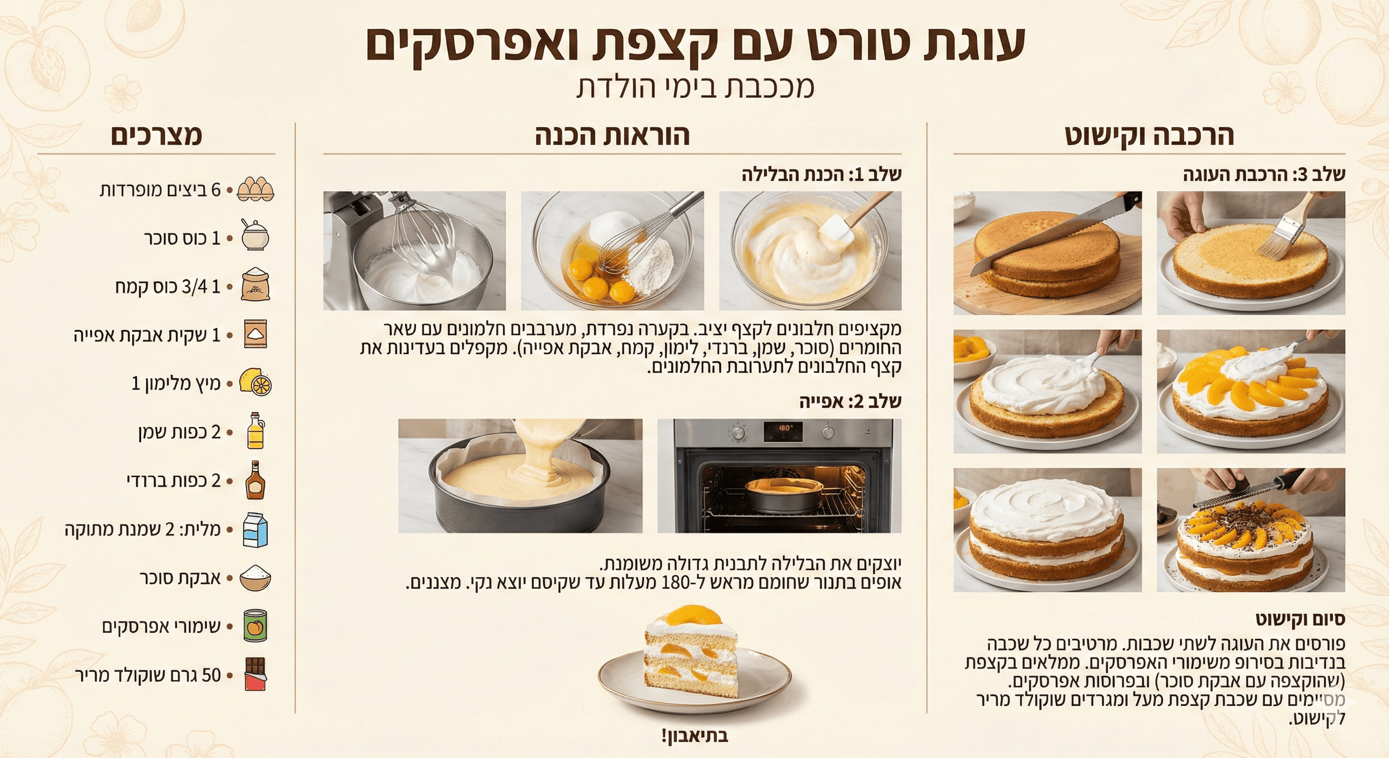 עוגת טורט עם קצפת ואפרסקים